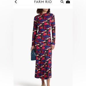 FARM Rio Wild Mushroom Long Sleeve Jersey Midi Dress